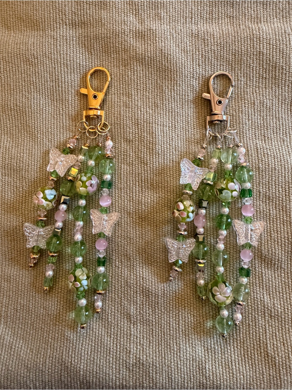 Handmade Beaded Green and Pink Butterfly Keychain/Bag Charm - Women Accessories